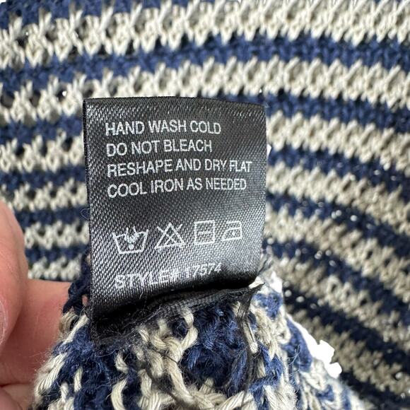 360 Sweater 100% Linen Blue Cream Striped Nautical 3/4 Sleeve Sweater Size S - Picture 7 of 7